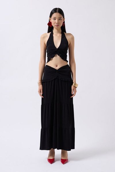 MODAVERA Asymmetrical Waist Skirt with Gather Detail