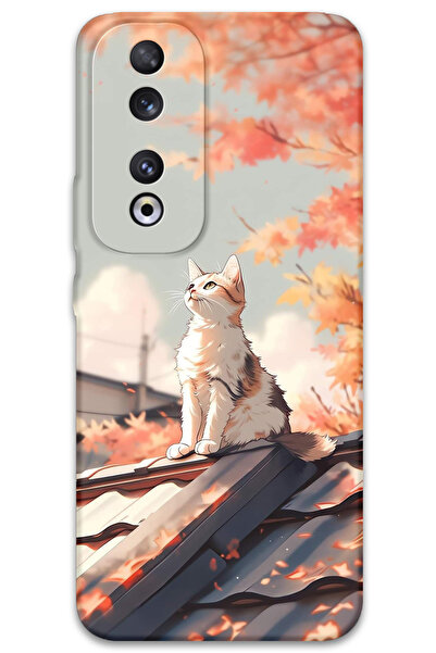 Gramaphone Huawei Honor 90 Uyumlu Kedi Desenli Telefon Kılıfı + Ekran Koruyuc...