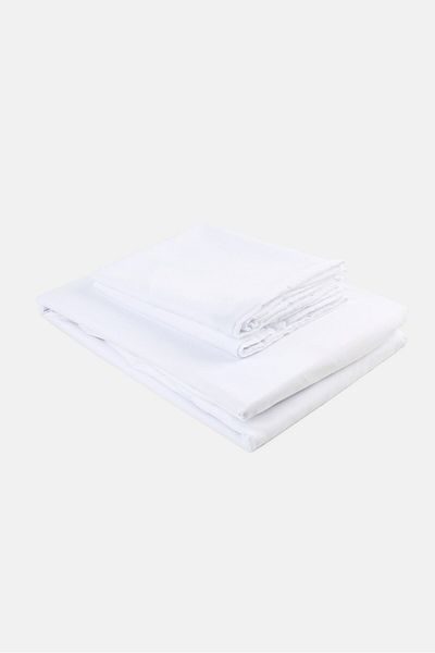 COTTON HOME 3 Pieces Emperor Plain Fitted Sheet With Pillow Case Set, White