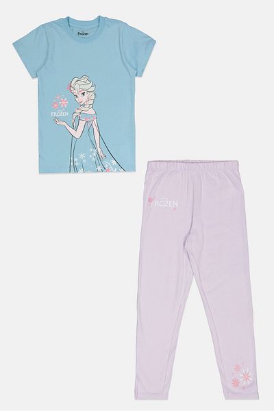 Disney Frozen Kids Girl 2 Piece Short Sleeve Allover Print Pajama Set, Multicolor