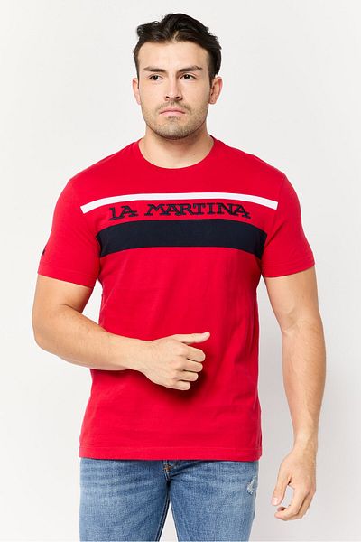 La Martina Men Regular Fit Embroidered Logo Short Sleeves T-Shirt, Red