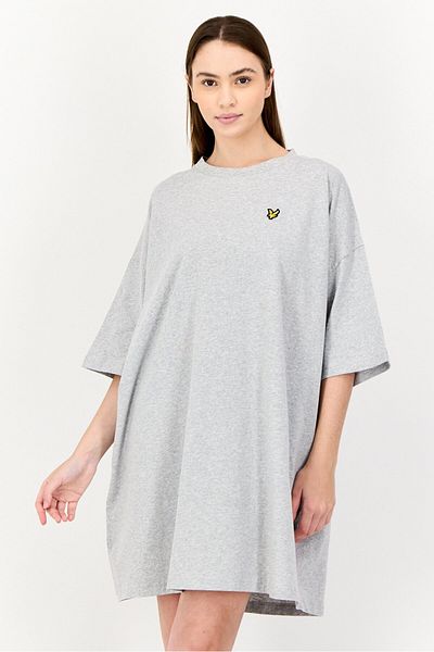 Lyle & Scott Women Brand Logo Mini T-shirt Dress, Grey Heather