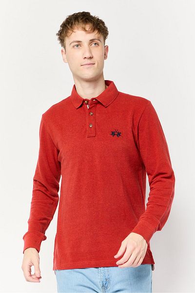 La Martina Men Regular Fit Embroidered Logo Long Sleeves Polo Shirt, Rust