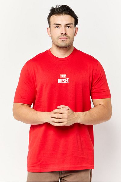 Diesel Men Crew Neck Short Sleeve Brand Logo T Shirt, Red