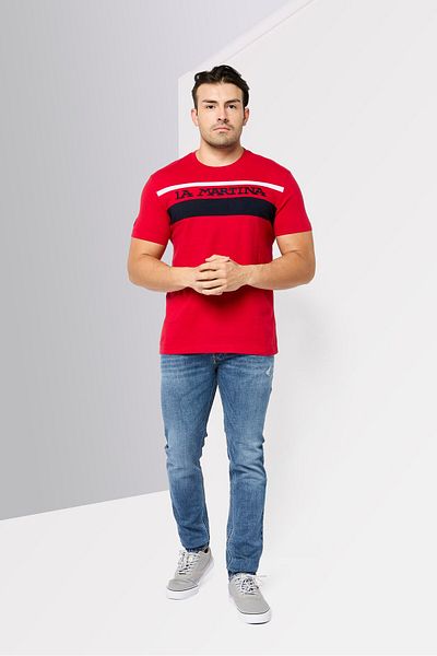 La Martina Men Regular Fit Embroidered Logo Short Sleeves T-Shirt, Red