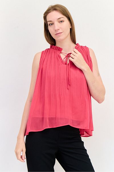 Salsa Women Ruffle Neck Textured Print Top, Pink
