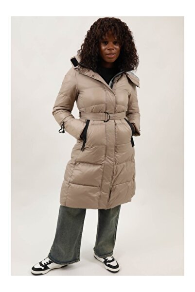 Queen Drama GEACA LUNGA GROASA DE IARNA CU GLUGA SI CORDON IN TALIE AMA L Bej