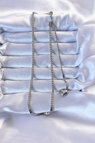 Skygo 316L Steel Silver Color Cube Chain Heart Necklace - Tj-Bko9258