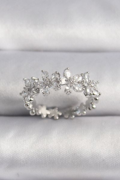 norsary Brass Silver Color Zircon Stone Flower Model Vip Series Women's Ring