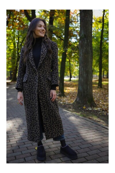 Glora Italy LONG COAT WITH POCKET AND LINING ONE BUTTON CLOSE LEOPARD PRINT GLORA M Animal Print
