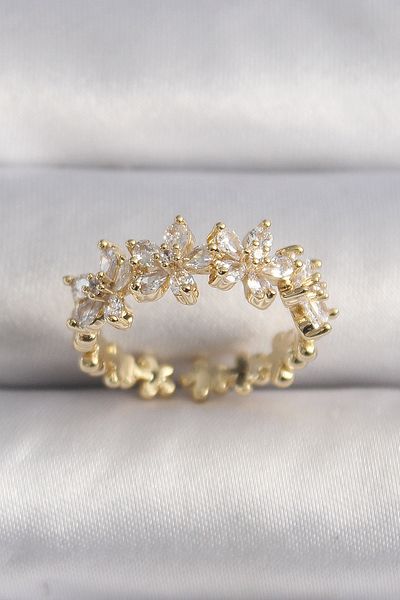 norsary Brass Gold Color Zircon Stone Flower Model Vip Series Women's Ring