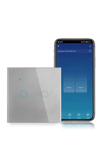 iUni Smart touch switch iUni 2F, Wi-Fi, Tempered glass, LED, Silver
