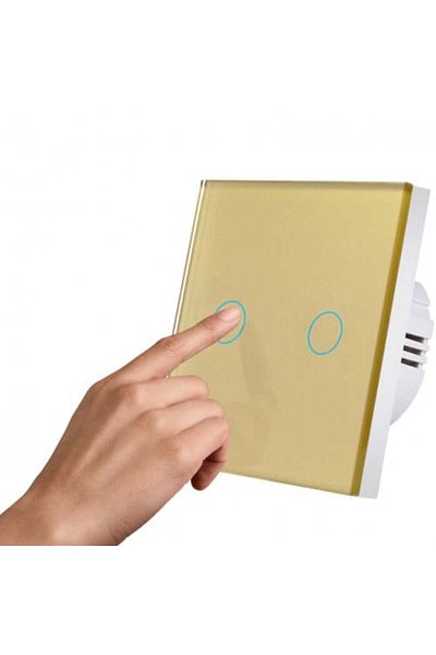 iUni Touch switch iUni 2F, Tempered Glass, LED, Gold
