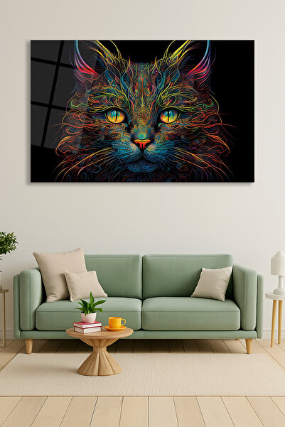 duvarsanatı Pictură colorată pe sticlă orizontală pisică , decor modern pentr...