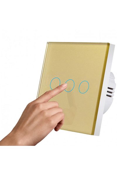 iUni Touch Switch 3f, Tempered Glass, Led, Gold
