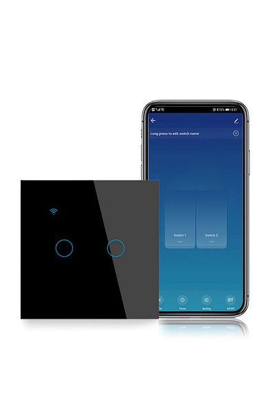 iUni Smart touch switch iUni 2F, Wi-Fi, Tempered glass, LED, Black