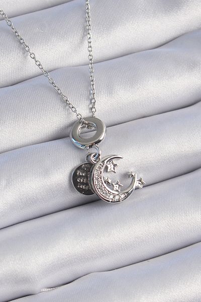 Skygo 316L Steel Silver Color Zircon Stone Moon Star Figure Charm Model Women's Necklace - Tj-Bko9311