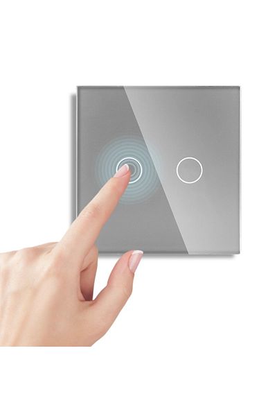 iUni Comutator tactil 2f, sticlă securizată, LED, argintiu