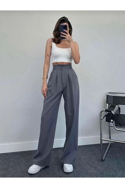 MODA White Pleated Women's Palazzo Trousers