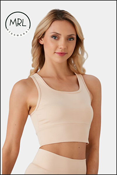 missmaral Women's Skin Color Sports Bra with Pad Lycra Supportive Water Sports Running Fitness Dance Sports Bra