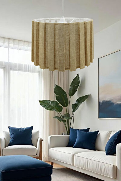 Decodelight Kademeli Pileli Desen Açık Krem / Keten Kahve Kumaşlı Tasarım Tek...