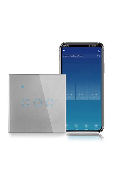 iUni Smart touch switch iUni 3F, Wi-Fi, Tempered glass, LED, Silver