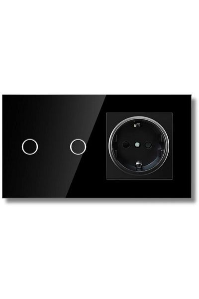 iUni Touch Switch and Socket, Tempered Glass Frame, iUni 2Y, LED, Black