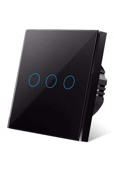 iUni Comutator tactil 3f, sticlă securizată, LED, negru
