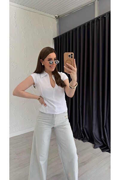 elif teke Tričko se skrytým zipem bílé