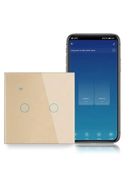 iUni Smart touch switch, WiFi, Tempered glass, iUni 2G, 10A, Voice control, Smart Life / Tuya, LED, Gold