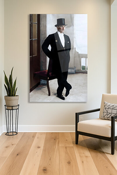 duvarsanatı Πορτρέτο Ατατούρκ σε σμόκιν, όρθιος ζωγραφική σε γυαλί, μοντέρνα ...