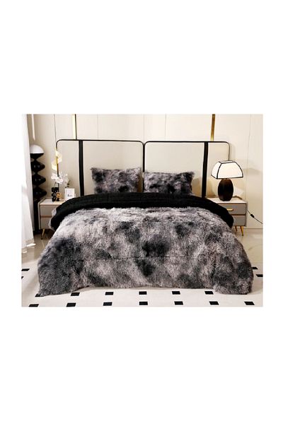 OEM Set of 2 Fluffy Cocolino Quilt with Fur 3 Pieces, 2 Pillowcases, gradient gray 200 x 230cm