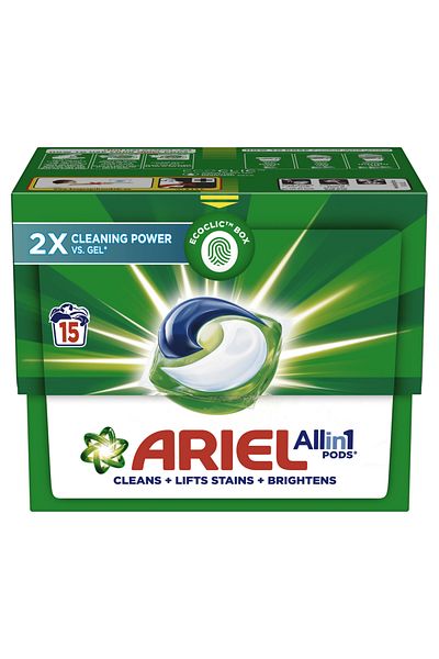 Ariel Original All-in-1 Pods, 15 Count Laundry Detergent Pods. Cleans, Lifts Stains and Brightens