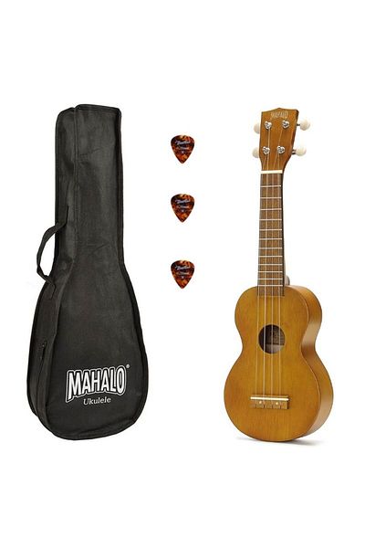 Mahalo Kahiko Mk1tbr Soprano Ukulele Set, Transparent Brown, 52cm, Cover, 3 Pegs