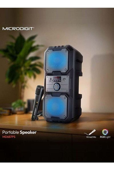 Microdigit مكبر صوت لاسلكي محمول متعدد الوسائط/حفلات/كاريوكي بتقنية البلوتوث