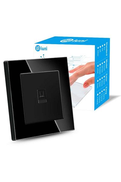 iUni RJ45 internet socket, Cat6, Tempered glass frame, iUni SD, Black