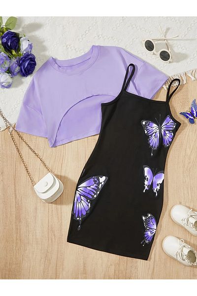 DLRboutique Rochie cu imprimeu ursuleț pentru copii Crop Sweat Combinație