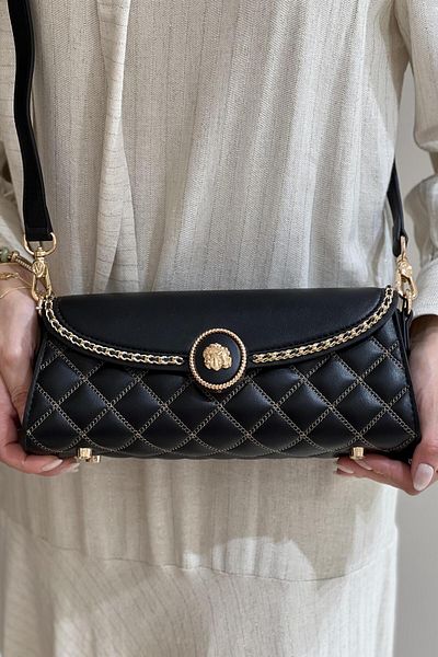 Levidor Horizontal Long Shoulder Crossbody Bag with Oval Buckle Detail