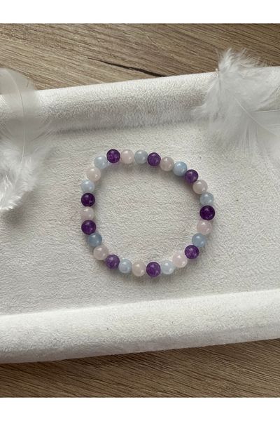 Pel Design Pink Quartz / Aquamarine / Amethyst Elastic Bracelet Handmade