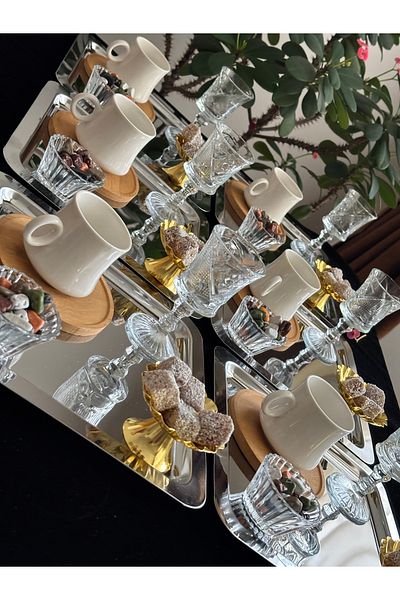 DİBA AVM New Trend 6 Person Luxury Turkish Coffee Cup Presentation Set 6 Person Stylish Elegant Cup Set 36 Pieces