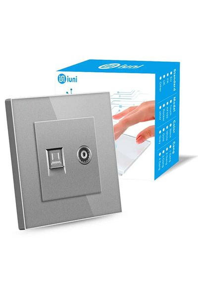 iUni TV + Internet RJ45 socket, Cat6, Tempered glass frame, iUni TDS, Silver