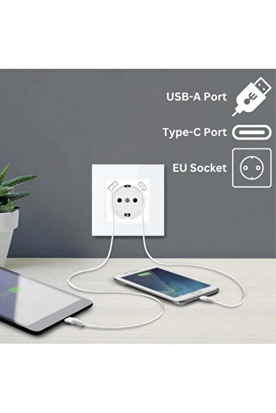 iUni Πρίζα από σκληρυμένο γυαλί, θύρες USB-A και USB-C, UC1, 16A