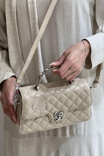 Levidor Rose Patterned Quilted Hand Holding Crossbody Bag