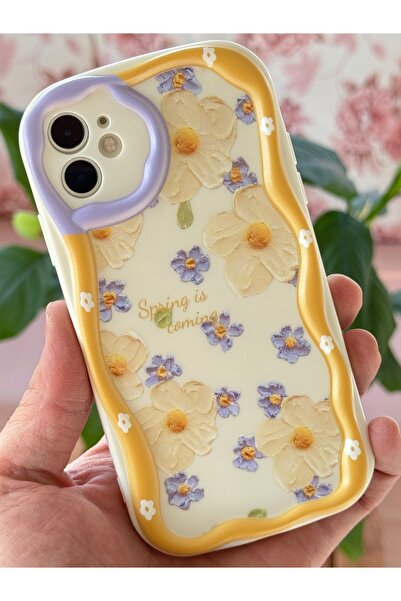 Fibaks iPhone 12 Compatible Case Designed Patterned Camera Protection Daisy Flower Colored Silicone Cover