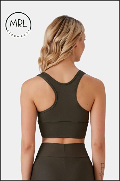 missmaral Women's Khaki Color Sports Bra with Pad Lycra Supportive Water Sports Running Fitness Dance Sports Bra