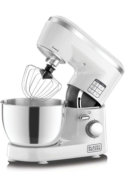 Black&Decker Kitchen Stand Mixer Machine, 1000W Power, 4L Stainless Steel Bowl, 6 Speed Settings, SM1000-B5