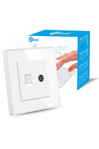 iUni TV + Internet RJ45 socket, Cat6, Tempered glass frame, iUni TDS
