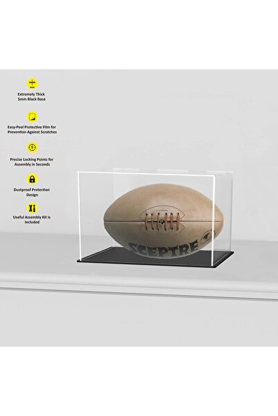 Generic Acrylic Display Case for Full Size Football, Clear Dust-Proof Case with Matte Black Stand