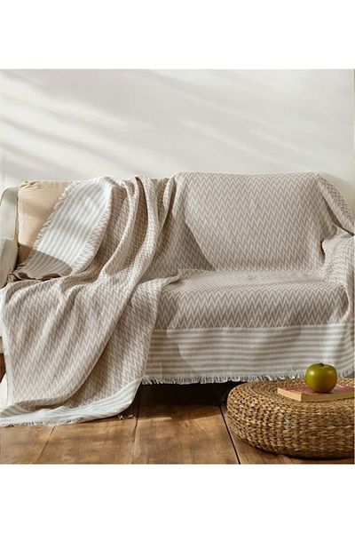 She&Co Fotoliu/Canapea extensibilă/Husă de pat 100% bumbac 170x210 – Vară, Protector de pete, Aspect elegant-bej