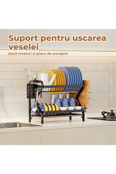 Bukate Scurgator de Vase cu Tava de Scurgere, Suport Tacamuri si Pahare, Bukate®